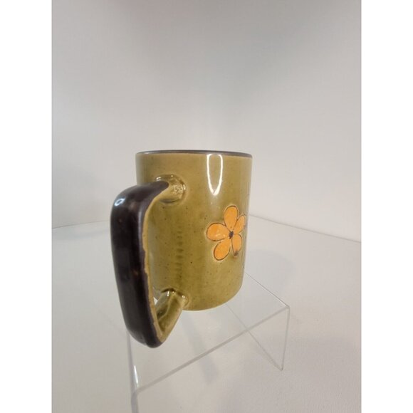 Vintage Fred Roberts Co. Japan 1970's Avocado Green Floral Stoneware Coffee Mug - Picture 5 of 7